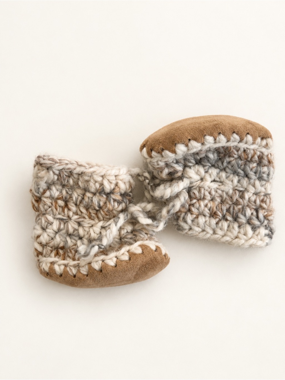 Handmade Cream & Tan Crochet Baby Booties